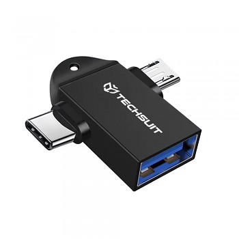 Techsuit OTG adaptér TwoVoltX (A16) 3v1 USB na Micro-USB + Type-C černý