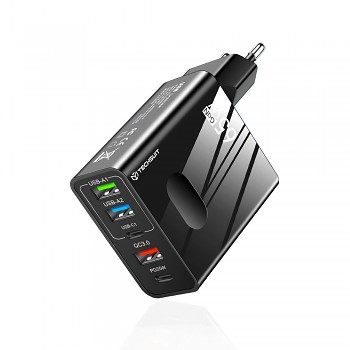 Techsuit Premium Wall Charger PentaXPower 3x USB 2x Type-C PD 25W 65W GaN Rychlé Nabíjení Černá
