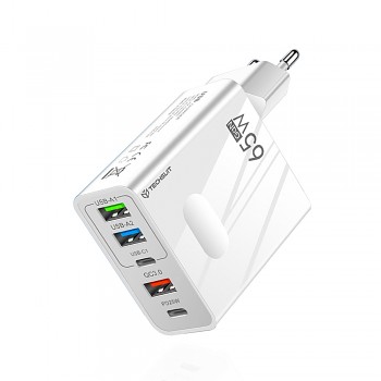 Techsuit Premium Wall Charger PentaXPower CHC1 3x USB 2x Type-C PD 25W 65W GaN Rychlé nabíjení Bílá