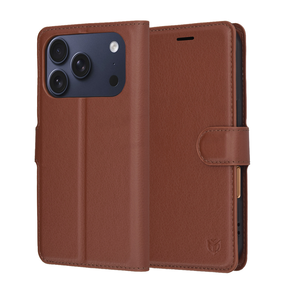 Levně Kožené pouzdro Techsuit pro iPhone 17 Pro hnědé