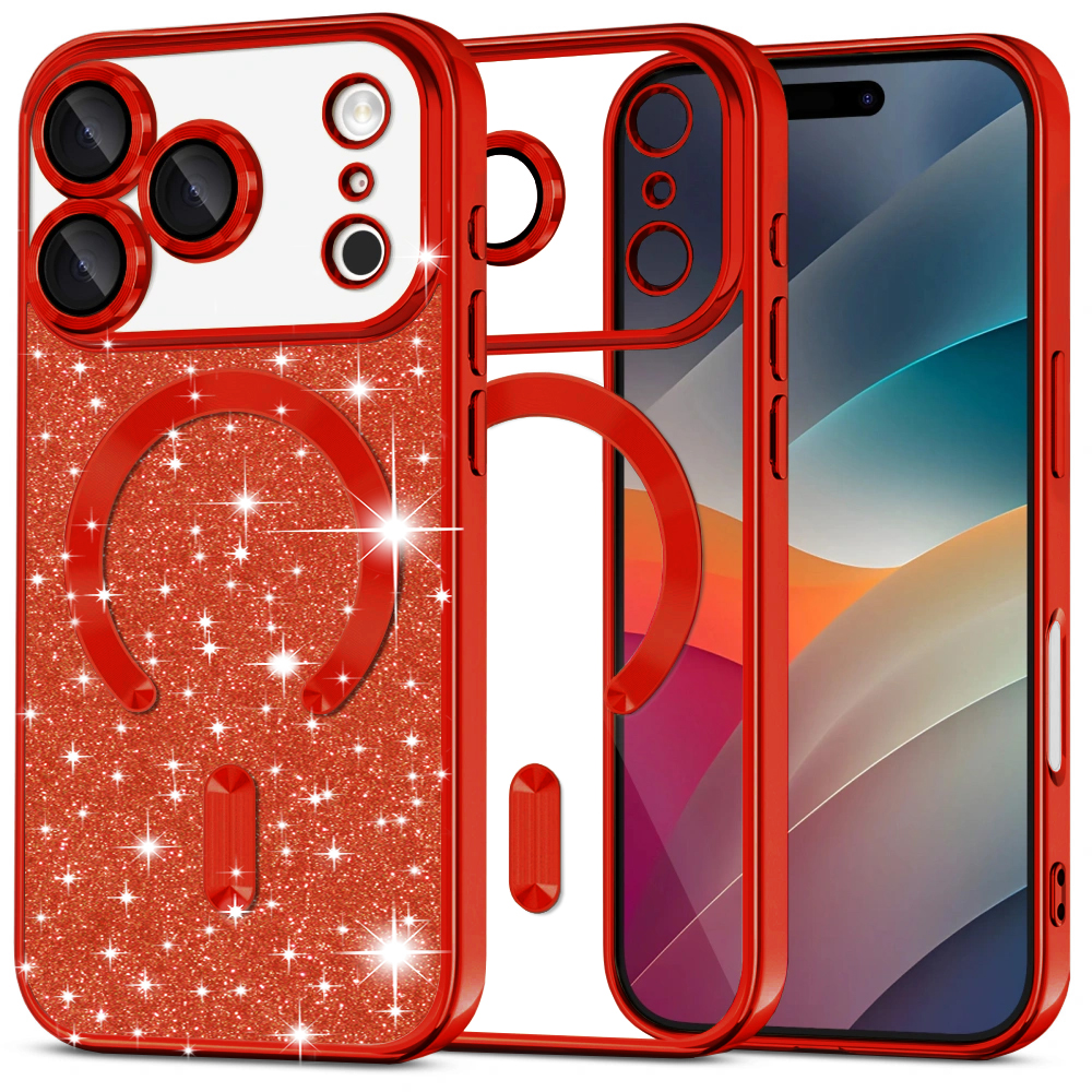 Levně Techsuit Luxury Glitter MagSafe pro iPhone 17 Pro Max červený