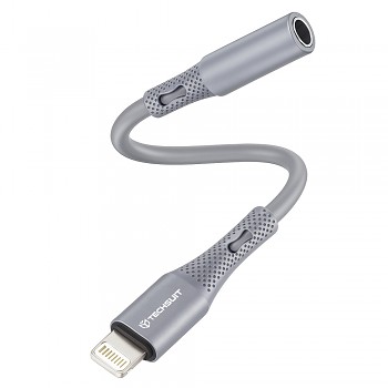 Techsuit Premium Cable Adapter SoundFleX AC2 Lightning na 3.5mm Jack Hi-Fi Kvalita Silikon Šedá