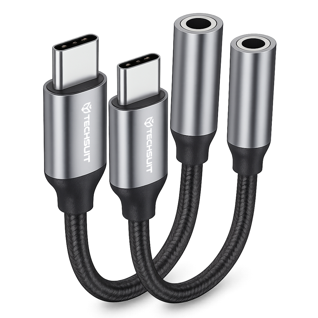Techsuit 2ks Premium kabelový adaptér FuseXound AC12 Type-C na 3.5mm Jack šedý