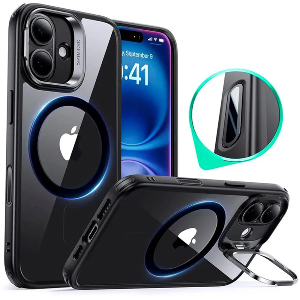 Levně ESR Classic Hybrid HaloLock Kickstand iPhone 16 černá průhledná