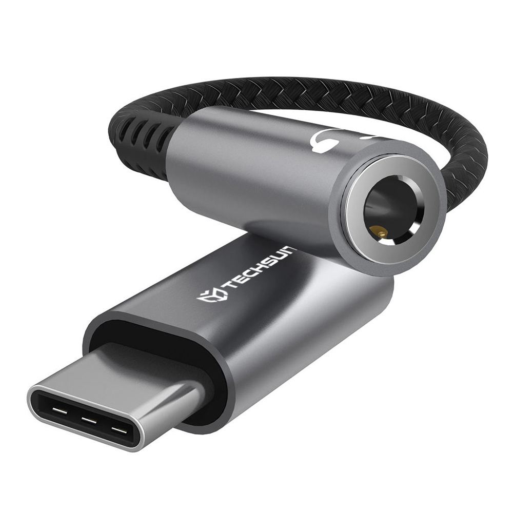 Levně Techsuit Premium Cable Adapter SonicPiX AC14 Type-C na 3.5mm Jack 0.1m šedý