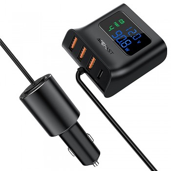 Acefast Car Charger B8 s rozdělovačem digitálním displejem 3x USB Type-C 90W černá