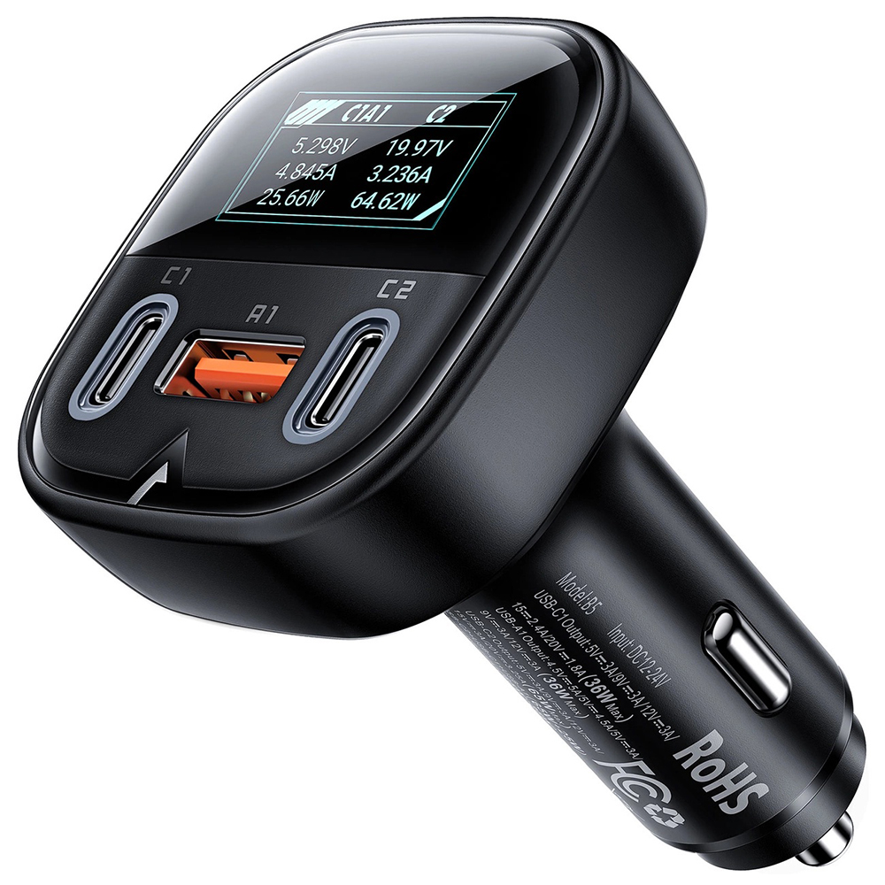 Levně Acefast Car Charger B5 Rychlonabíječka OLED displej 2x Type-C USB 101W černá
