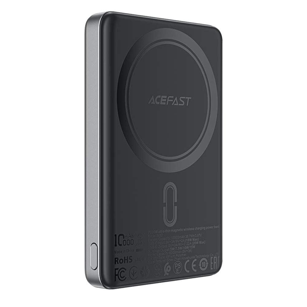 Levně Acefast Magnetic Wireless Power Bank M12-10000 ultra tenká Type-C 10000mAh černá