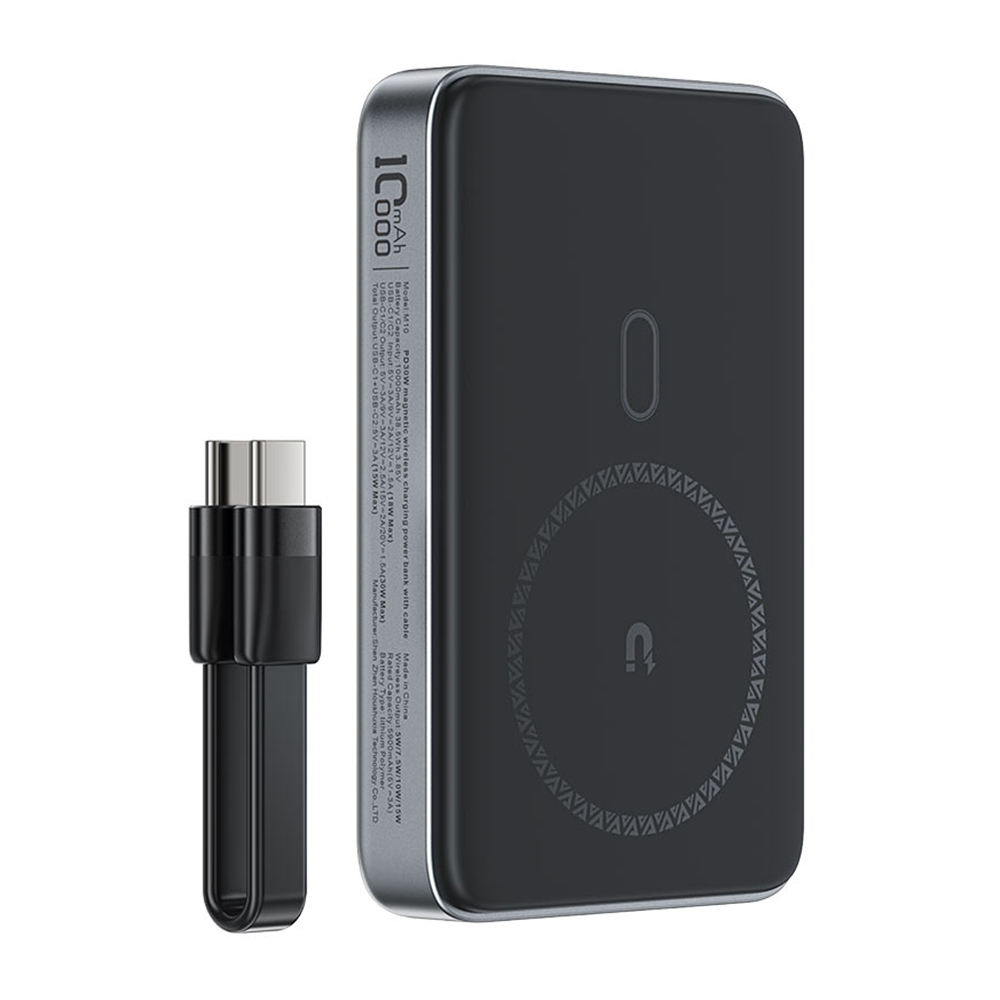 Levně Acefast Magnetic Wireless Power Bank M10-10000 s kabelem Type-C černá