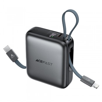 Acefast Power Bank M23-10000 s 2x vestavěnými kabely USB-C port 10000mAh 22.5W LED šedá