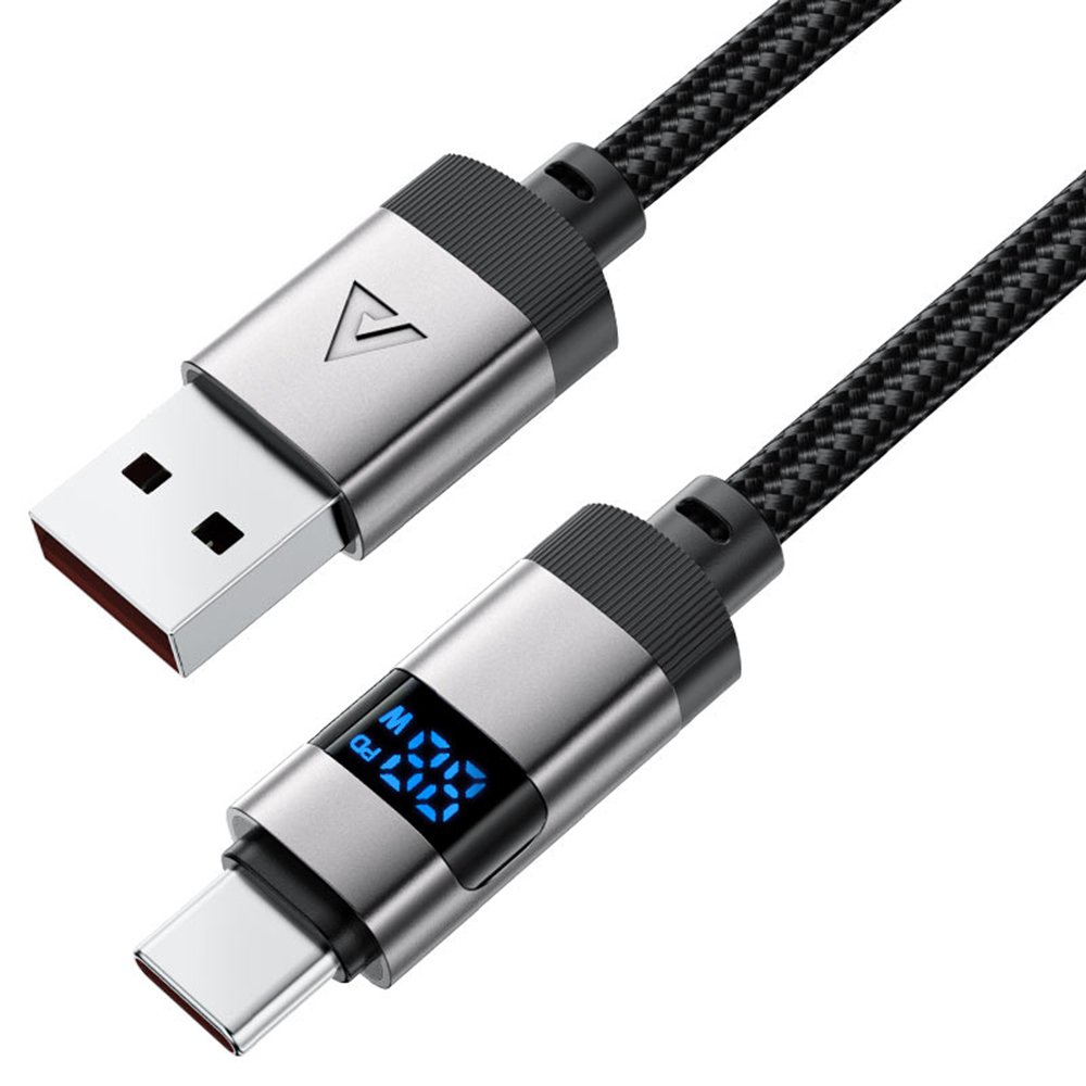 Levně Acefast Data Cable C15-04 s digitálním displejem rychlé nabíjení USB-A na Type-C 66W zinková slitina 1.2m černá