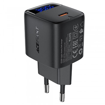 Acefast Wall Charger A115 s digitálním displejem rychlé nabíjení GaN Type-C PD30W černá