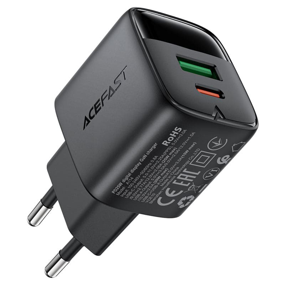 Levně Acefast Wall Charger A114 s digitálním displejem rychlé nabíjení černá