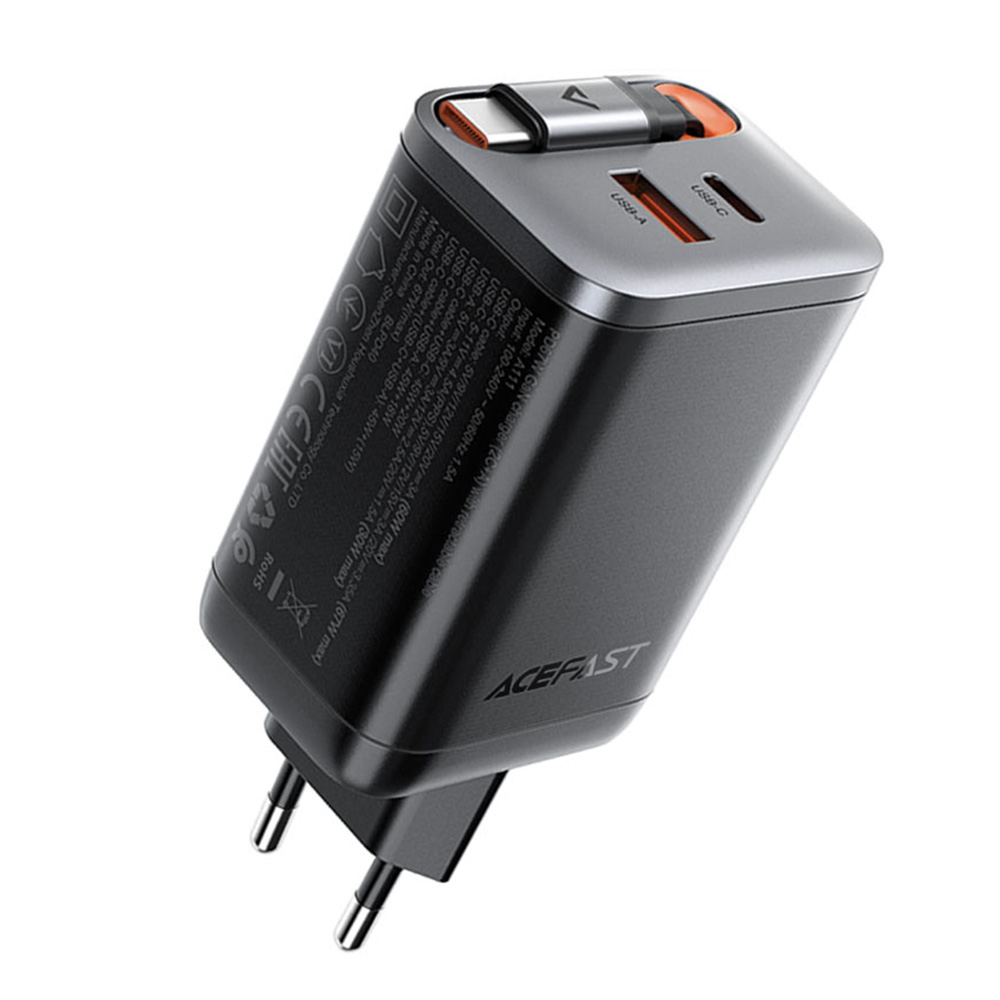 Levně Acefast Wall Charger A111 s navíjecím kabelem rychlonabíjení černá
