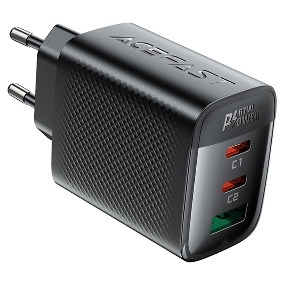 Levně Acefast Wall Charger A108 GaN Rychlonabíječka 2x Type-C USB 67W 3A Smart Chip černá