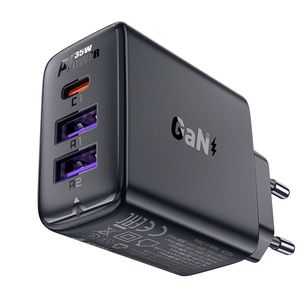 Levně Acefast - Nástěnná nabíječka (A57) GaN Rychlé nabíjení 2x USB Type-C PD35W Smart Chip černá