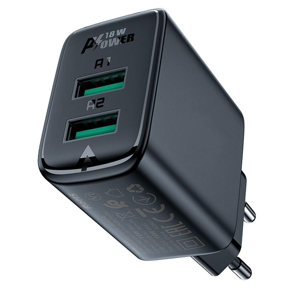 Acefast Wall Charger A33 Dvojitý Port Rychlé Nabíjení 2x USB QC18W Černá