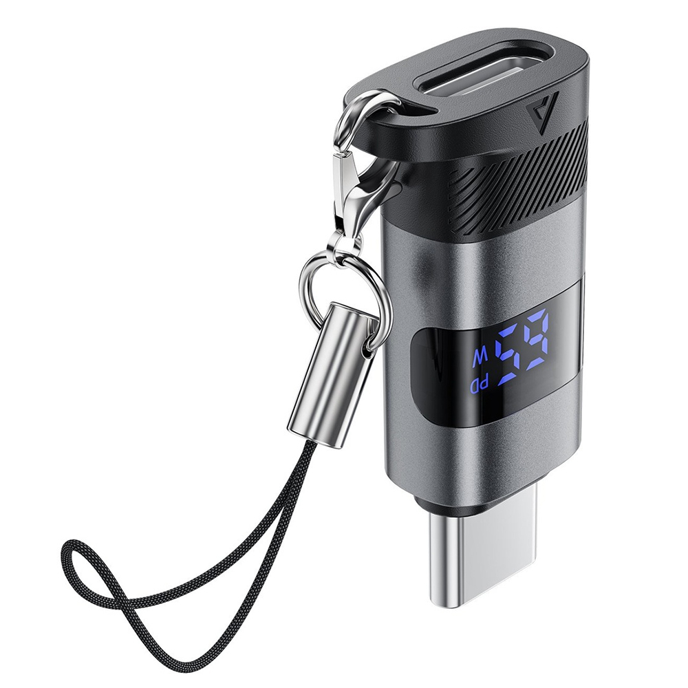 Acefast Adaptér J9 s digitálním displejem Type-C na USB-C kovově šedý