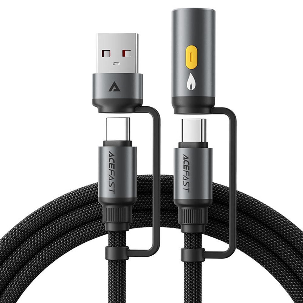 Levně Acefast Data Cable J6 Multifunkční Rychlonabíjecí USB USB-C na Type-C Zapalovač 60W 3A 1.2m Černá