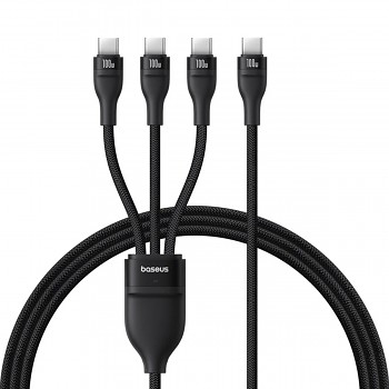 Baseus Data Cable Flash Series 3 Rychlonabíjecí USB-C na 3x Type-C 1.5m černá