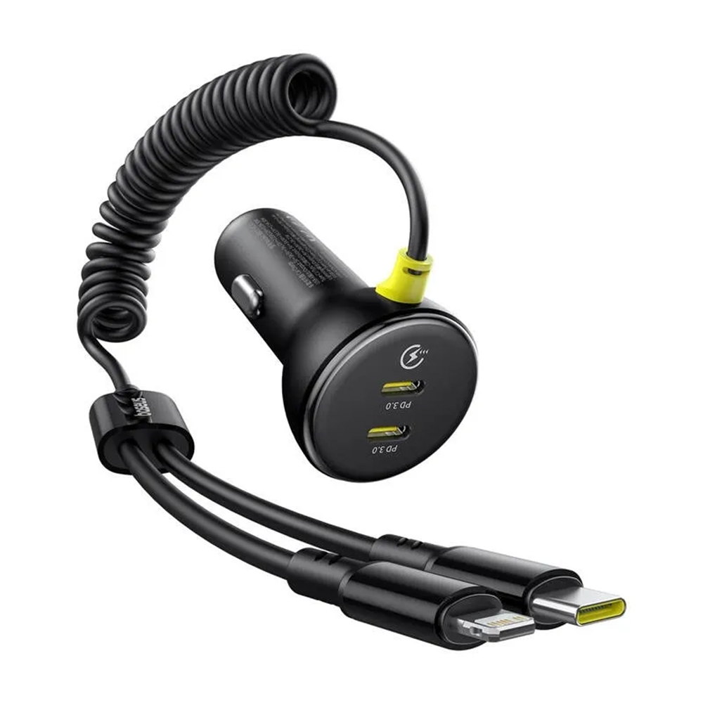 Levně Baseus Car Charger 2x USB-C Rychlé Nabíjení s USB-C Lightning Kabelem 60W 1.4m Černá