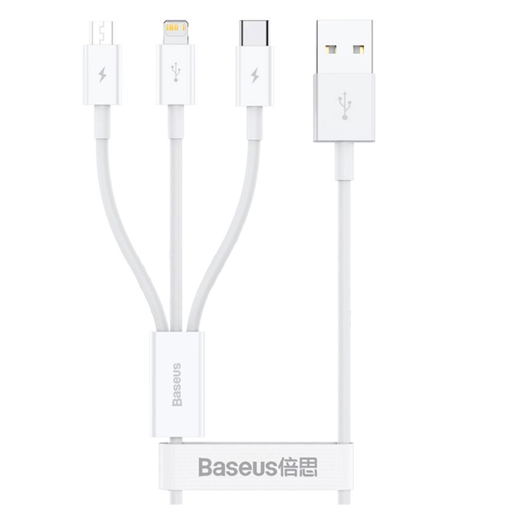 Levně Baseus datový kabel USB na Type-C Lightning Micro-USB 3.5A 0.5m bílý