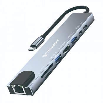 Techsuit Docking Station NetBridge 8 in 1 H2 Type-C šedá