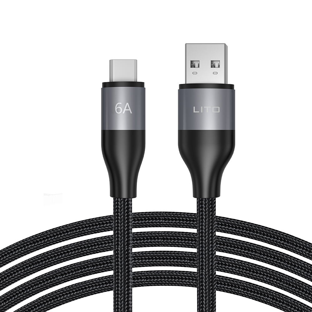Levně Lito Data Cable LD23T USB na Type-C Rychlé nabíjení Pletený nylon 1m Šedá