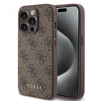 Guess Hardcase 4G Metal Gold Logo iPhone 15 Pro hnědý
