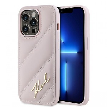 Karl Lagerfeld Diagonal Quilted Script iPhone 14 Pro růžová