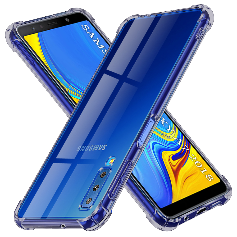 Levně Techsuit Shockproof průhledný silikon Samsung Galaxy A7 2018 kouřově černý