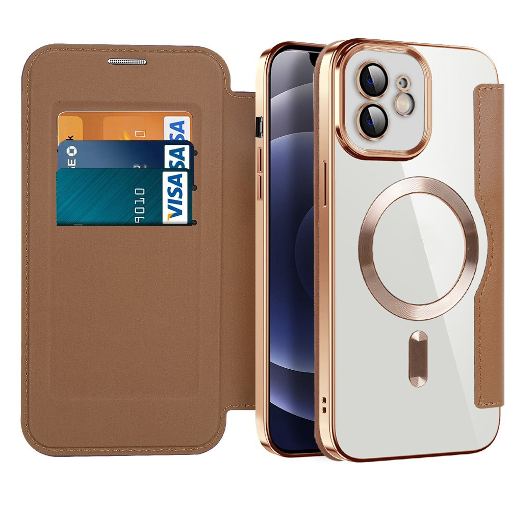 Levně Pouzdro na knihu Techsuit SmartMag pro iPhone 12 hnědé