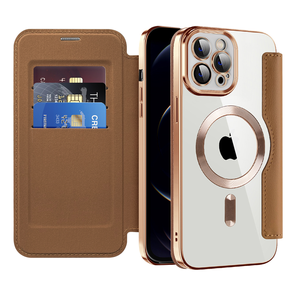 Levně Pouzdro na knihu Techsuit SmartMag iPhone 12 Pro Max hnědé