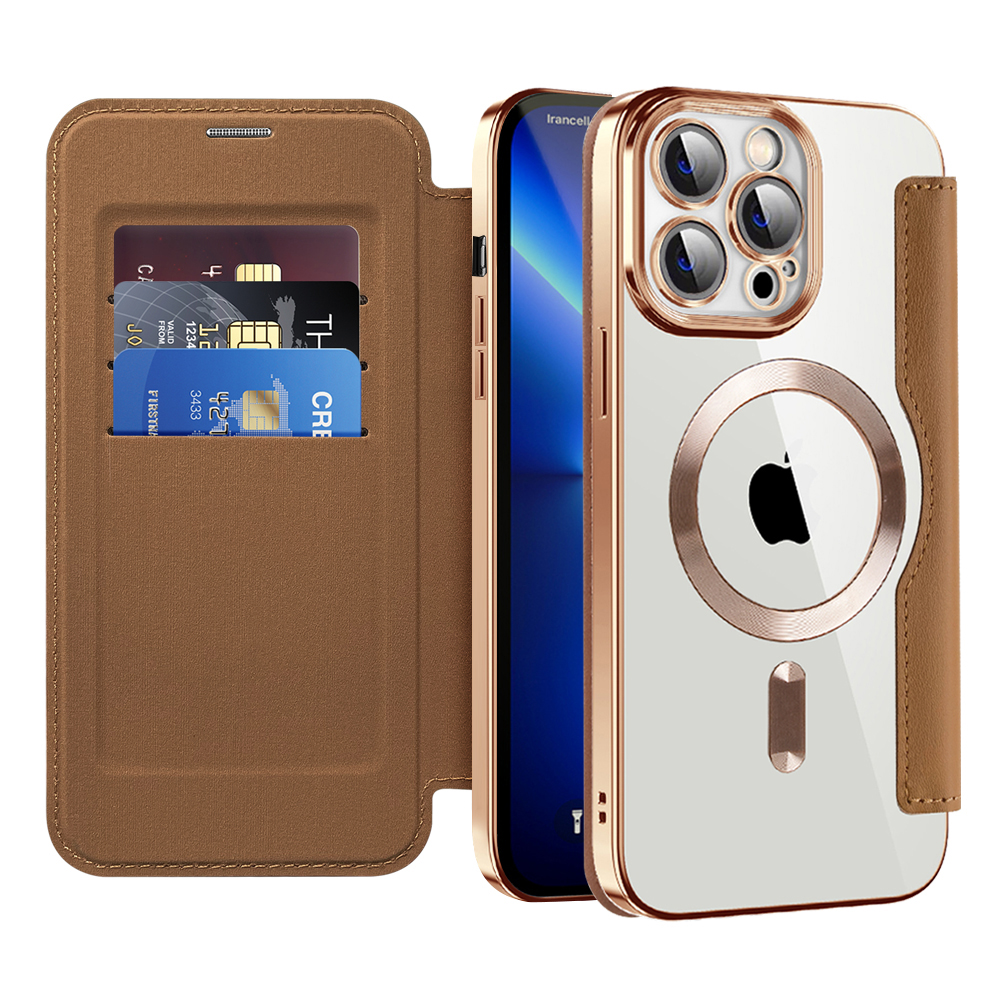 Levně Pouzdro na knihu Techsuit SmartMag pro iPhone 13 Pro hnědé