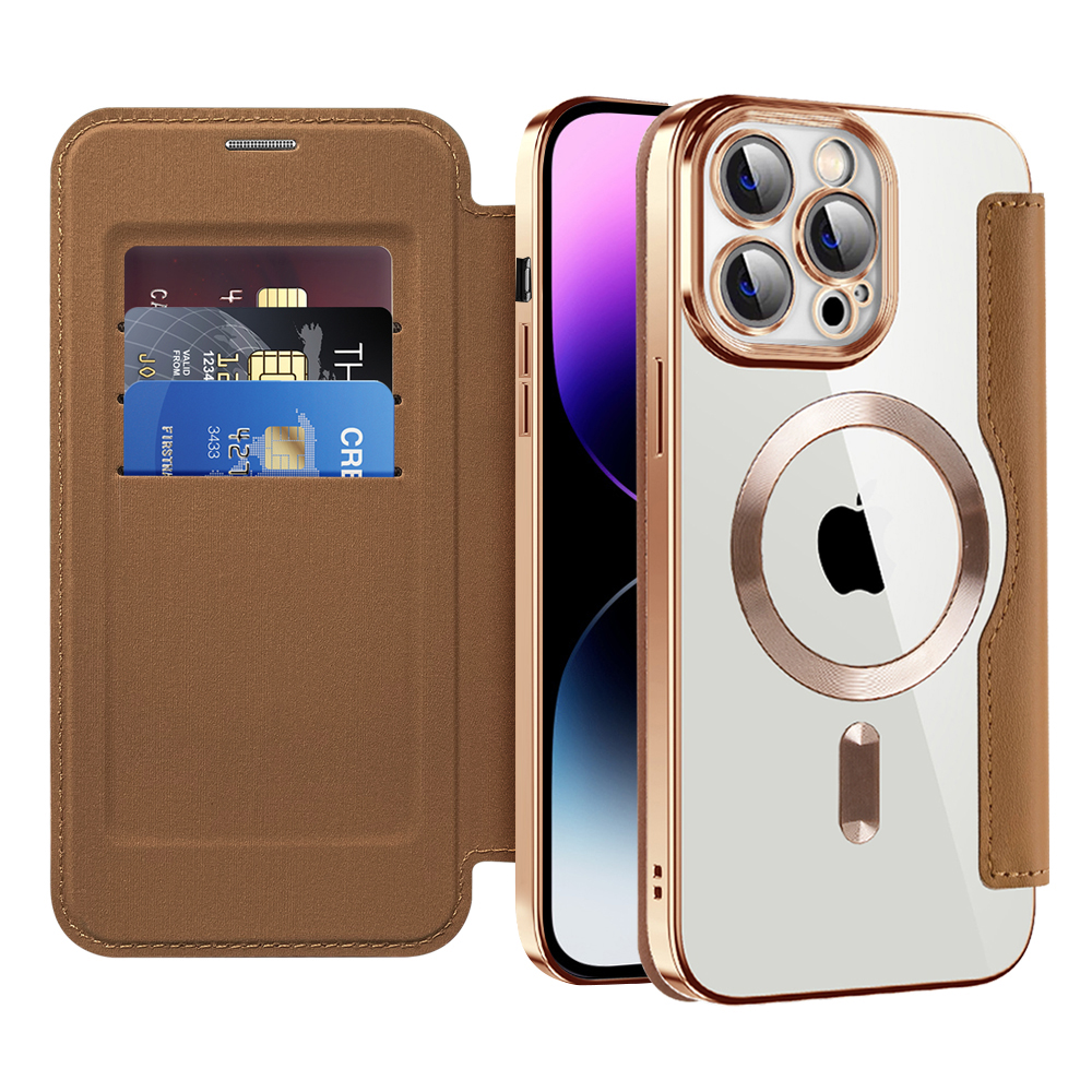 Levně Pouzdro na knihu Techsuit SmartMag iPhone 14 Pro Max hnědé