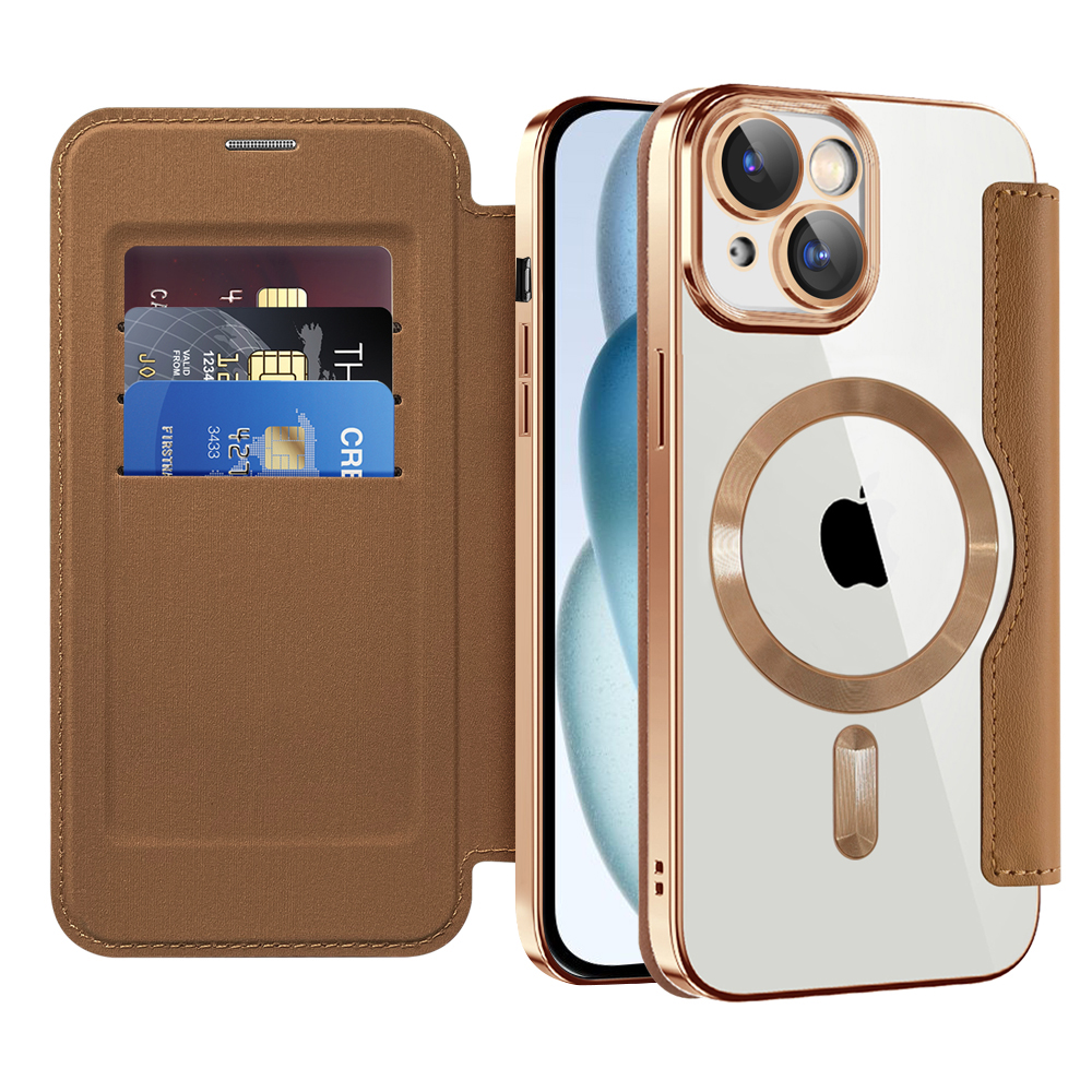 Levně Pouzdro na knihu Techsuit SmartMag iPhone 15 hnědé