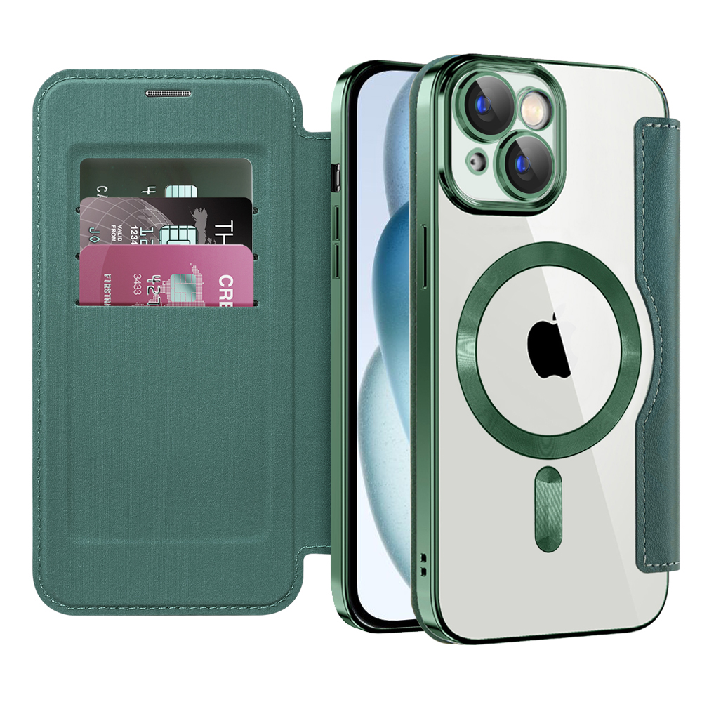 Levně Pouzdro na knihu Techsuit SmartMag iPhone 15 zelené