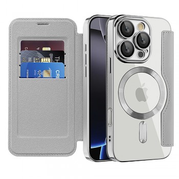Pouzdro Techsuit SmartMag Book pro iPhone 16 Pro šedé