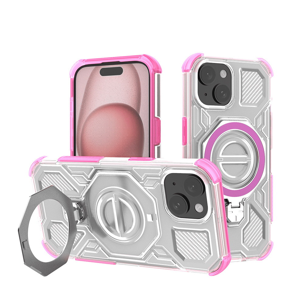 Levně Techsuit Carbon Shield PRO iPhone 15 růžový průhledný