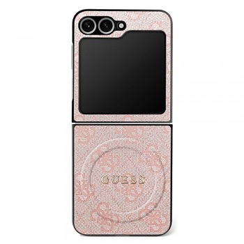 Guess 4G Collection kožené MagSafe pouzdro Samsung Galaxy Z Flip7 růžové