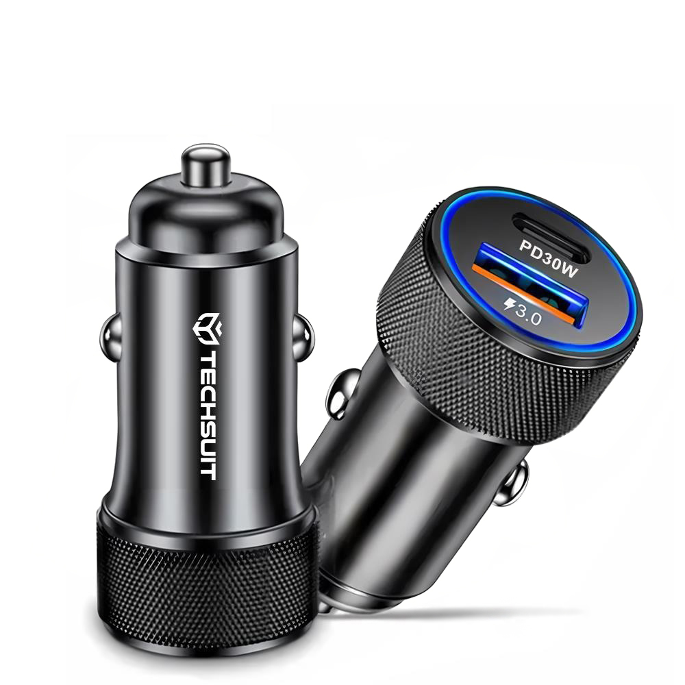 Levně Techsuit Premium nabíječka do auta VoltDuo (C2) s LED světlem černá