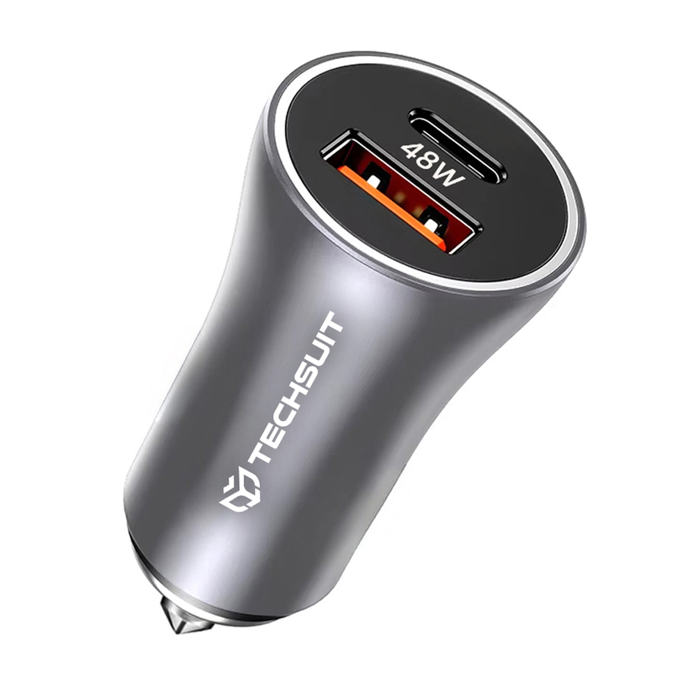 Levně Techsuit Premium Car Charger RescueVolt (C3) s kovovým rozbíječem oken rychlé nabíjení USB QC18W USB-C PD30W 5V/3A šedý