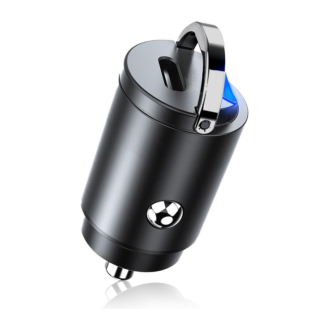 Levně Techsuit Premium Car Charger NanoVolt C5 Mini Design Rychlé Nabíjení Type-C PD30W 3A Kroužek Hliníková Slitina Černá