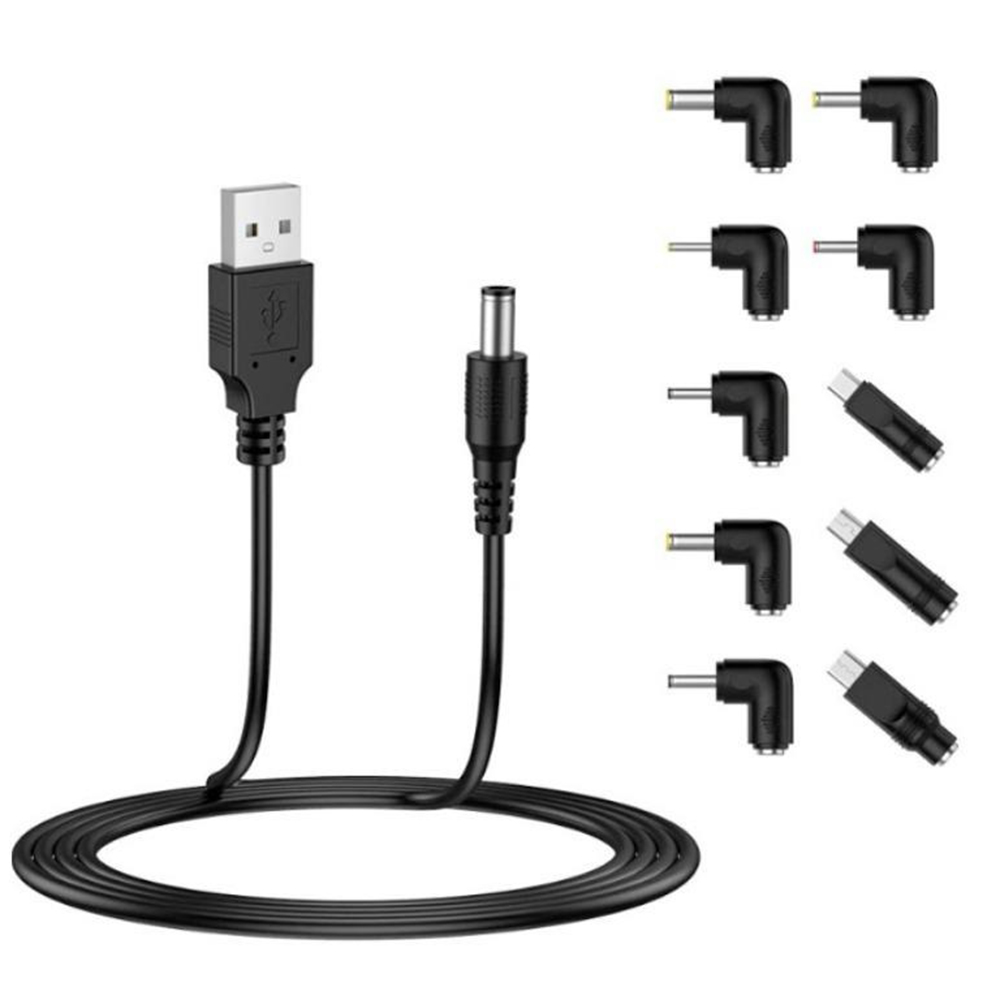 Levně Techsuit 11 ks kabelový adaptér ChargeNest AC21 USB na 7x DC Jack Type-C Mini-USB Micro-USB černý