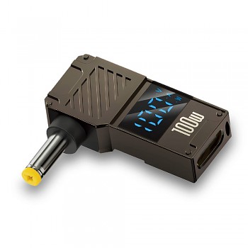 Adaptér Techsuit LaptopPlugX A22 pro notebook DC na Type-C 100W LED displej šedý