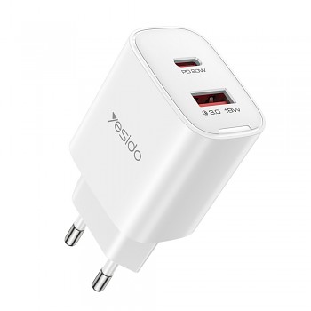 Yesido YC02E nástěnná nabíječka rychlé nabíjení USB Type-C PD20W QC18W bílá
