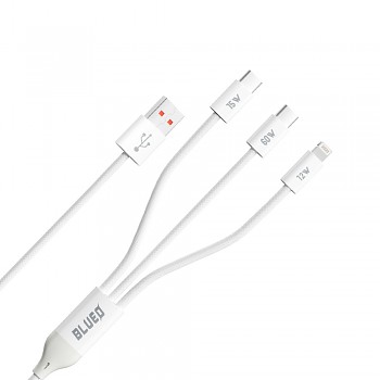 Blueo 3v1 datový kabel USB-A na 2x Type-C Lightning rychlé nabíjení opletený bílý