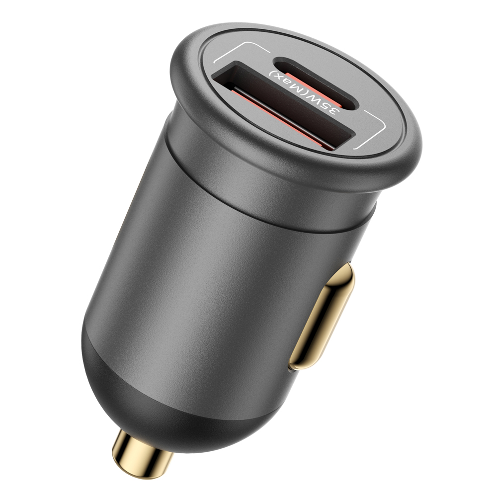 Levně Blueo nabíječka do auta 1x USB 1x Type-C 35W s ochranou matná šedá
