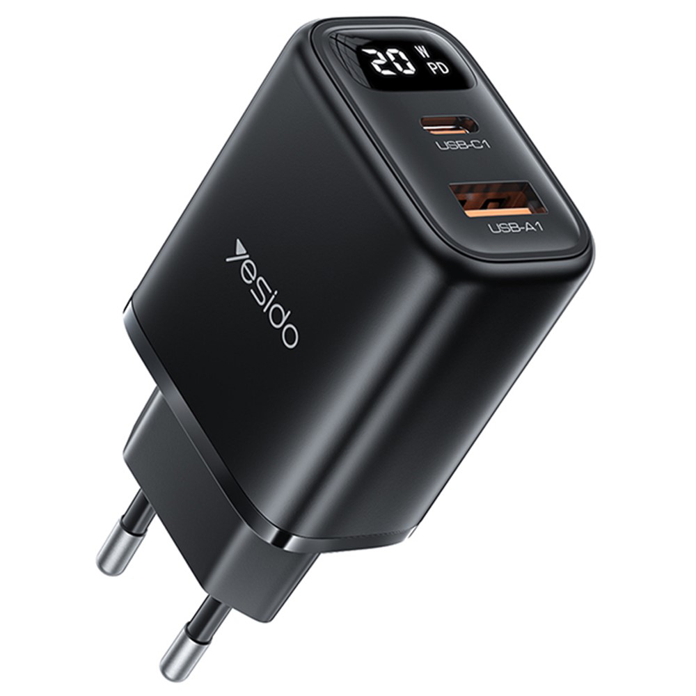 Levně Yesido Wall Charger YC68 s digitálním displejem rychlonabíjení černý