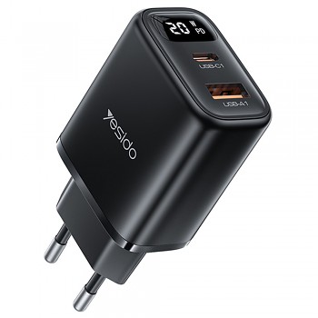 Yesido Wall Charger YC68 s digitálním displejem rychlonabíjení černý
